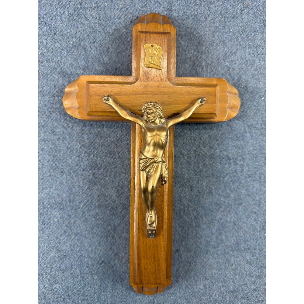 Vintage Catholic Last Rites Sick Call Crucifix Cross‎ Wood Metal INRI Slide Open